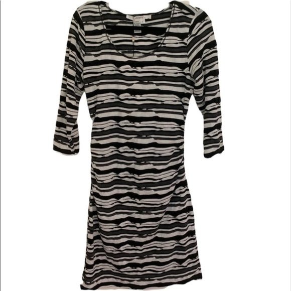Studio M | Striped Black & Cream Sheath Dress | NWT | Large - Picture 1 of 7
